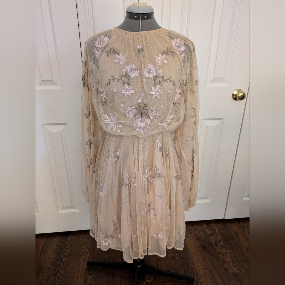 New with tags ASOS EDITION floral beaded mesh dress with balloon sleeves Size 6